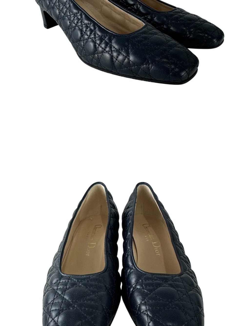 Dior Quilted Leather Low Block Heel Pumps - Navy